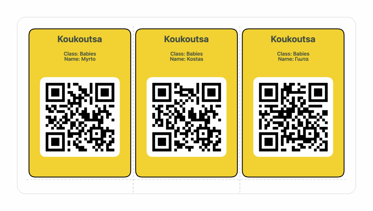 Children’s QR cards for attendance